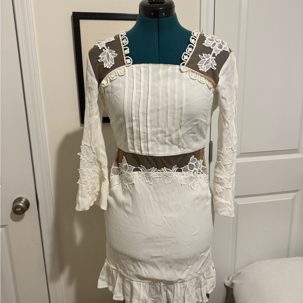For Love And Lemons Cream and Brown Lace Dress